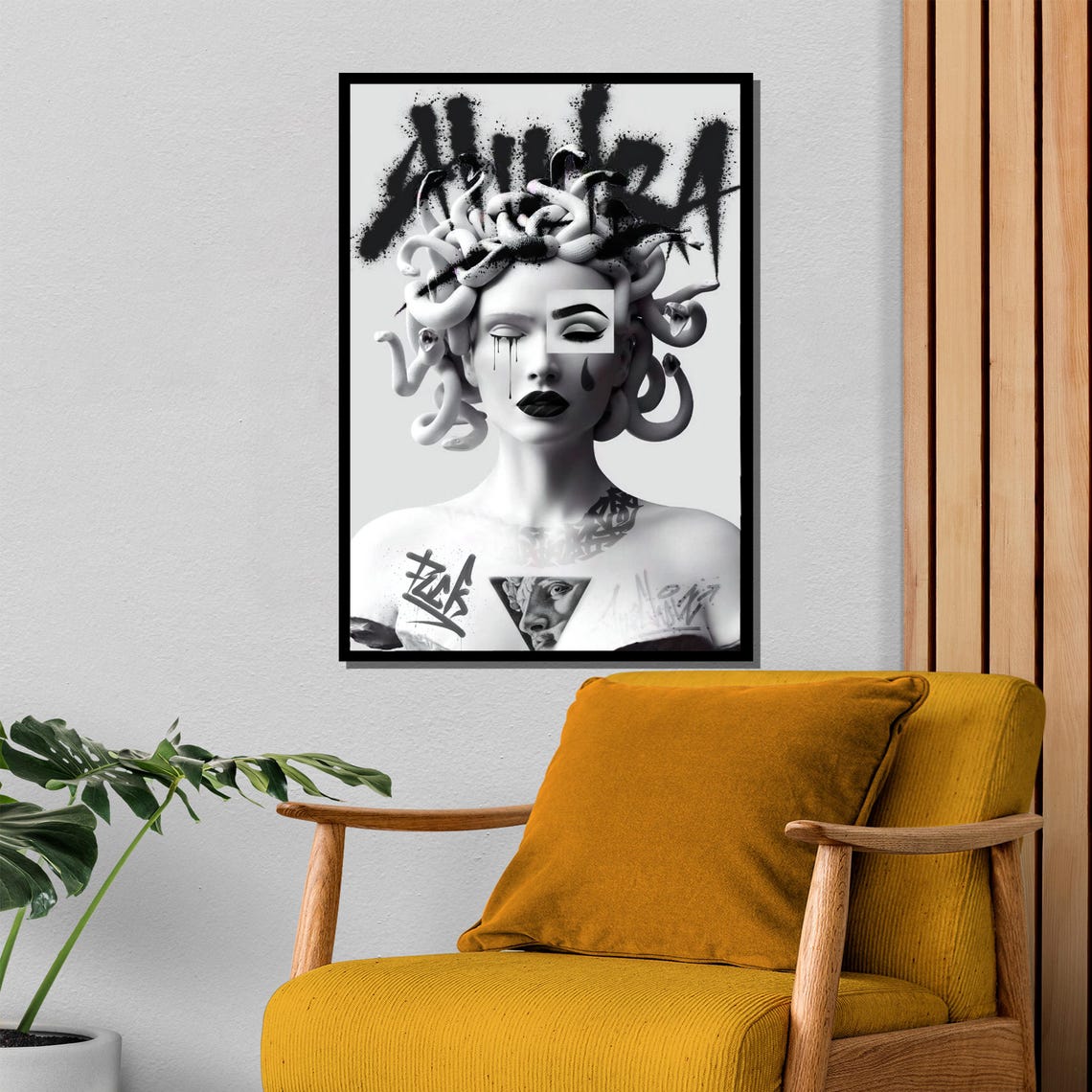 Medusa Painting Bold Black And White Graffiti Art Gift For Modern Home Decor And Unique Statement Wall Art - Image 4