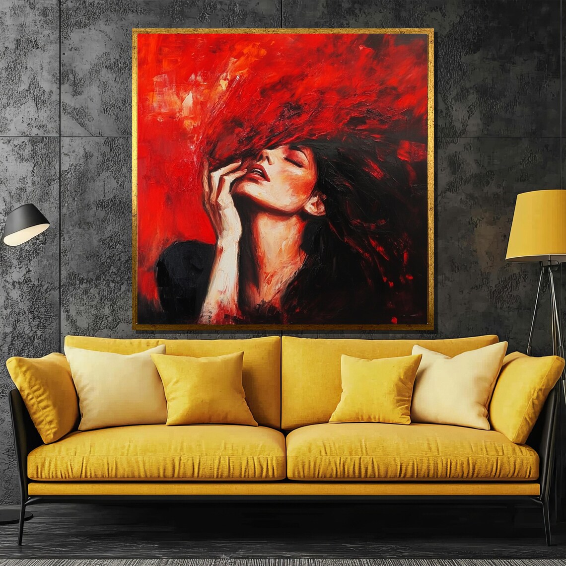 Red Hair Woman Intense Emotional Abstract Portrait Art Poster