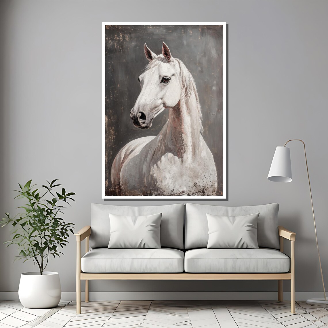 Regal White Horse Portrait On A Dark Moody Gray Backdrop Poster - Image 2