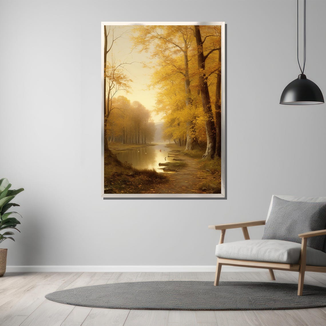Golden Autumn Riverbank With Sunlit Trees And Peaceful Waters Poster - Image 3