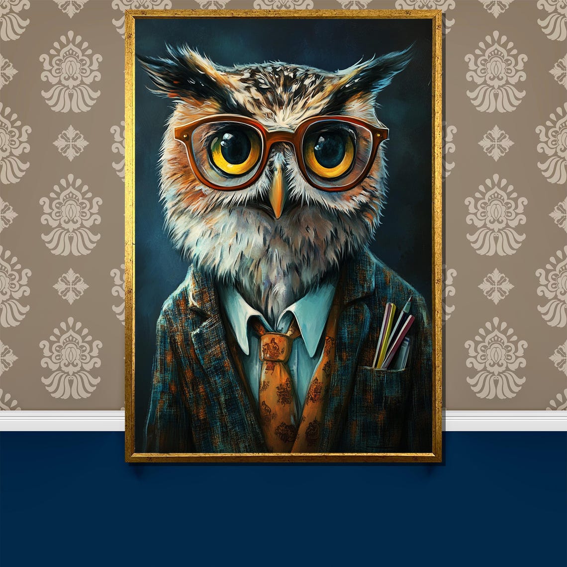 Professor Owl in Round Glasses and Tweed Jacket Portrait Poster