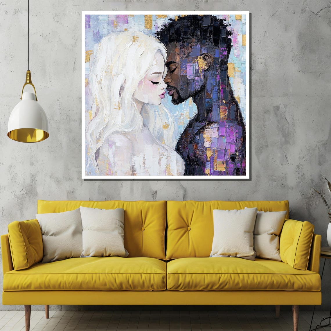Abstract Interracial Couple Faces Tender Mosaic Style Poster - Image 2