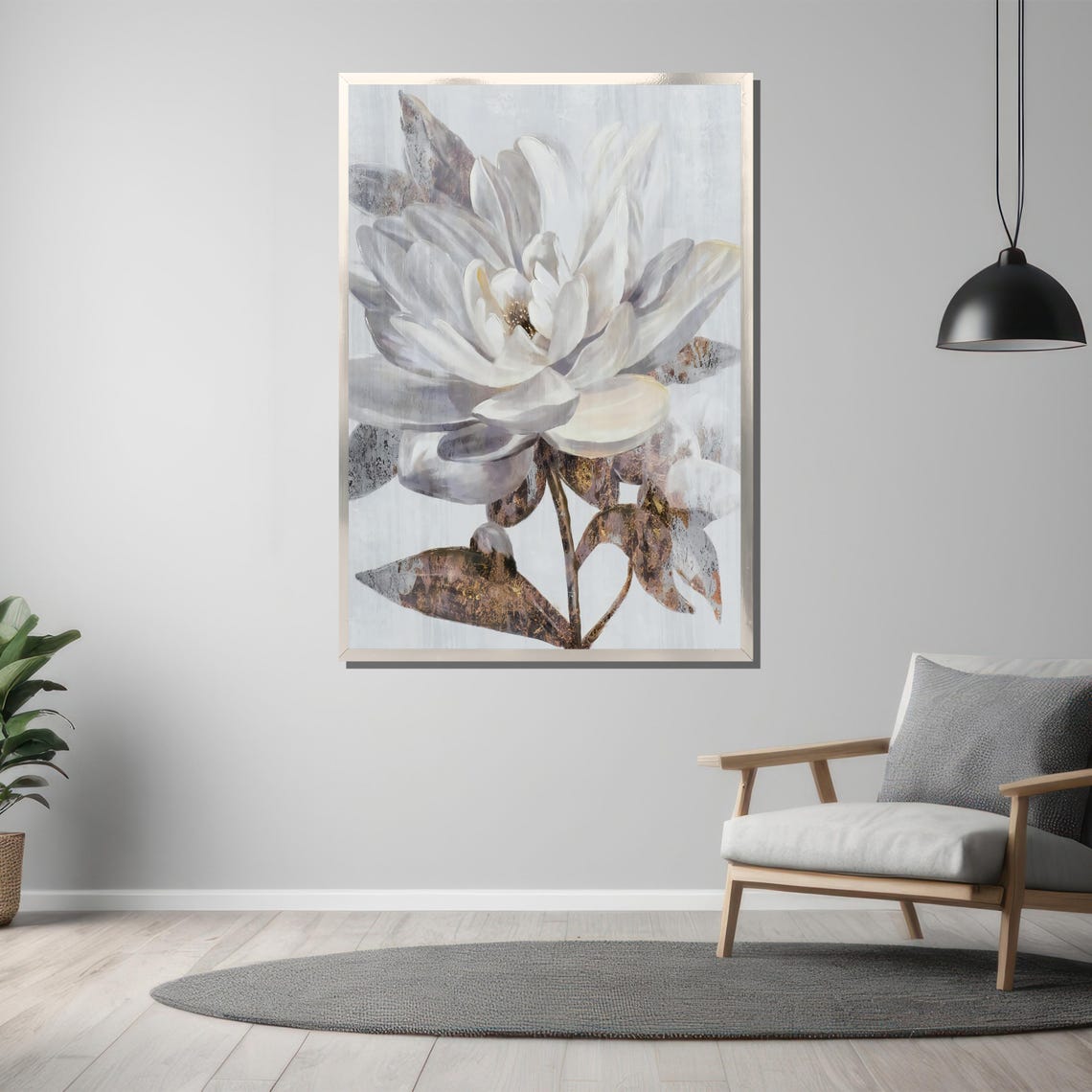 White Magnolia Blossom Close Up with Bronze Leaves Painting Poster - Image 3