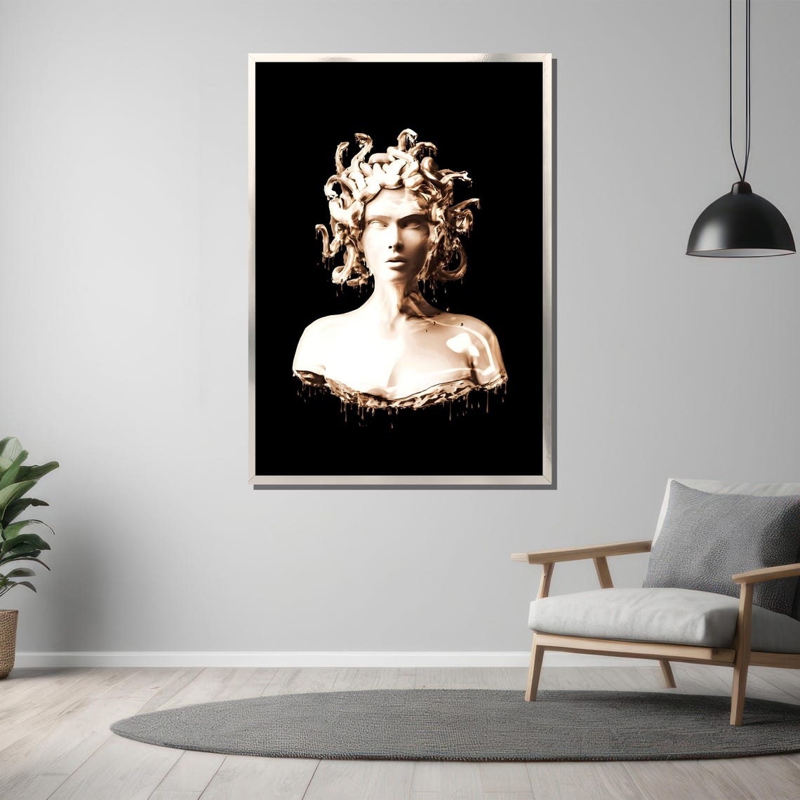 Medusa Marble Bust Melting Black Mythology Sculpture Elegant Poster - Image 3