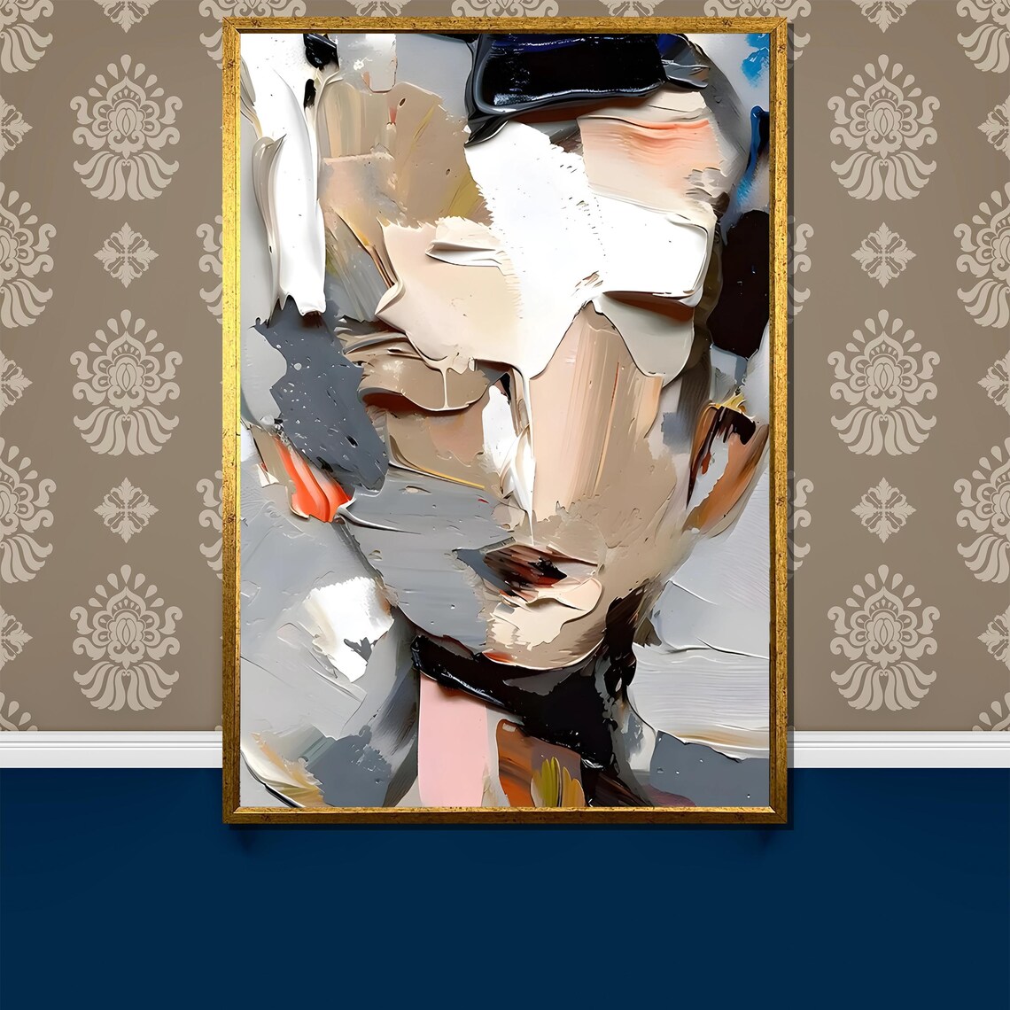 Abstract Expressionist Face Portrait, Modern Textured Art Print