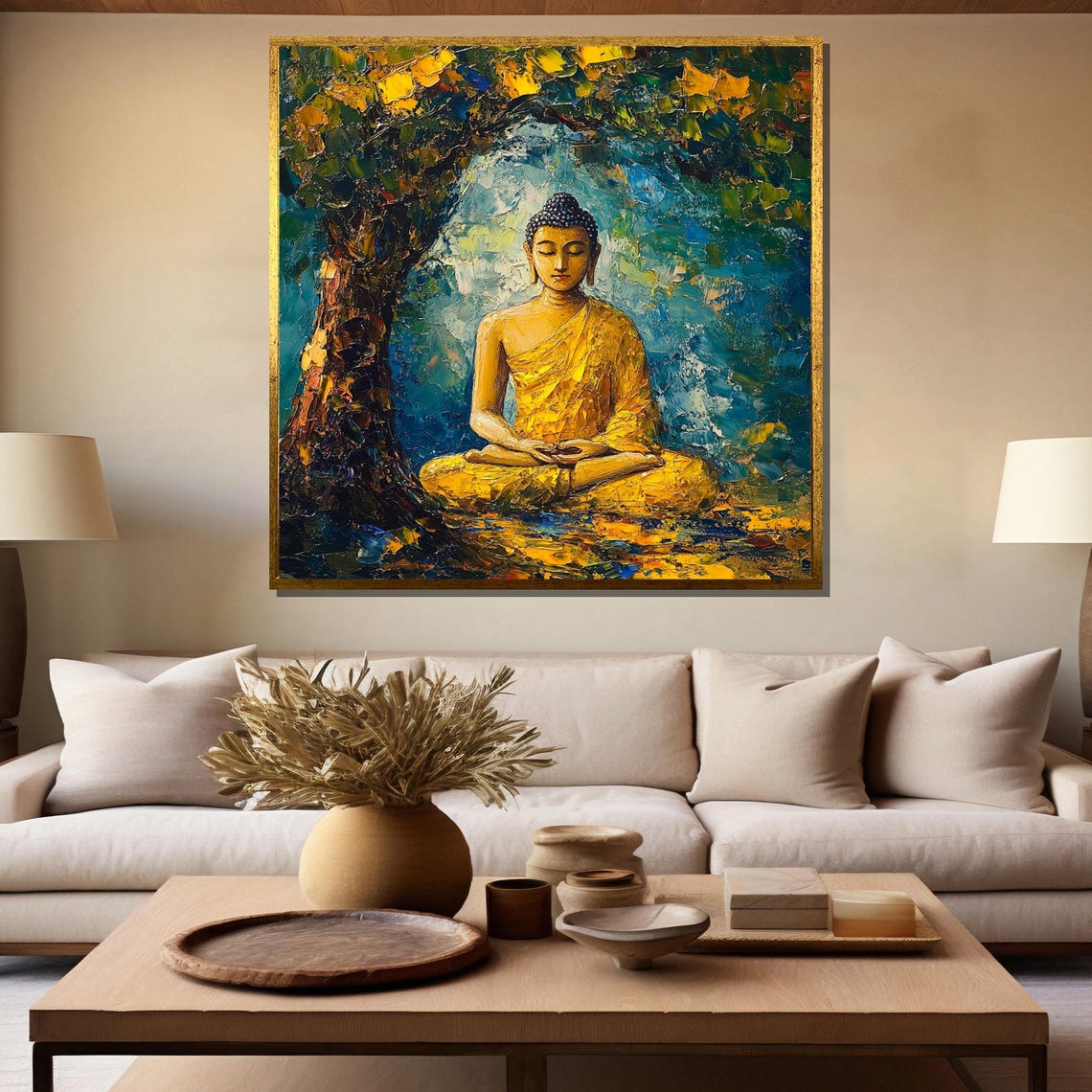 Golden Buddha Meditating Under Tree of Life Art Decor Poster - Image 5