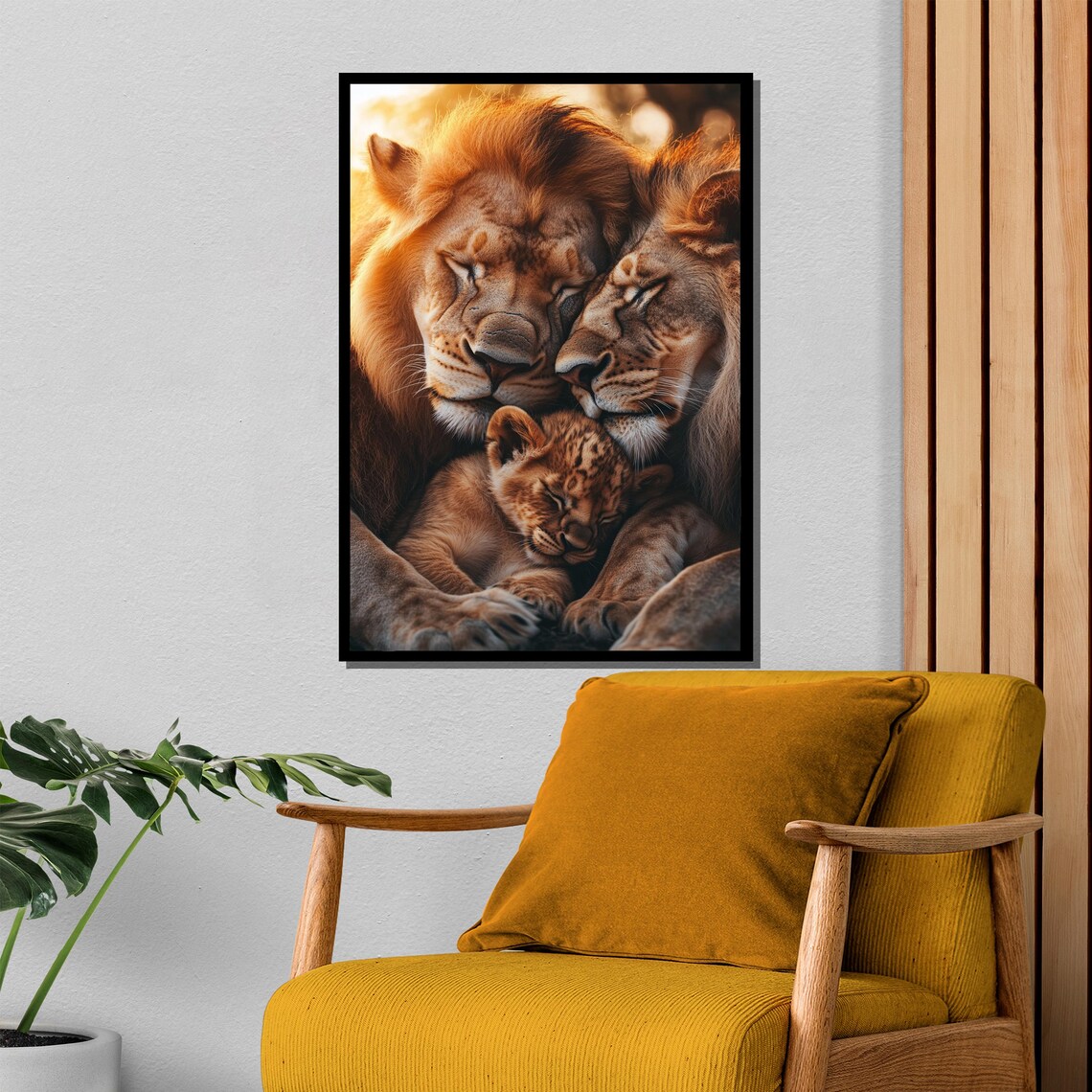 Sleeping Lion Family Cuddled Together In Golden Light Poster - Image 4