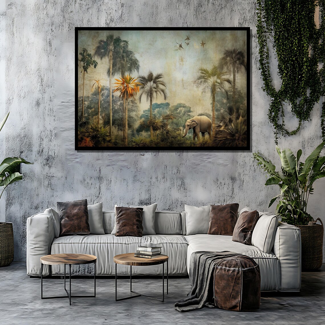 Tropical Jungle Safari Elephant and Palm Trees Art Print - Image 4