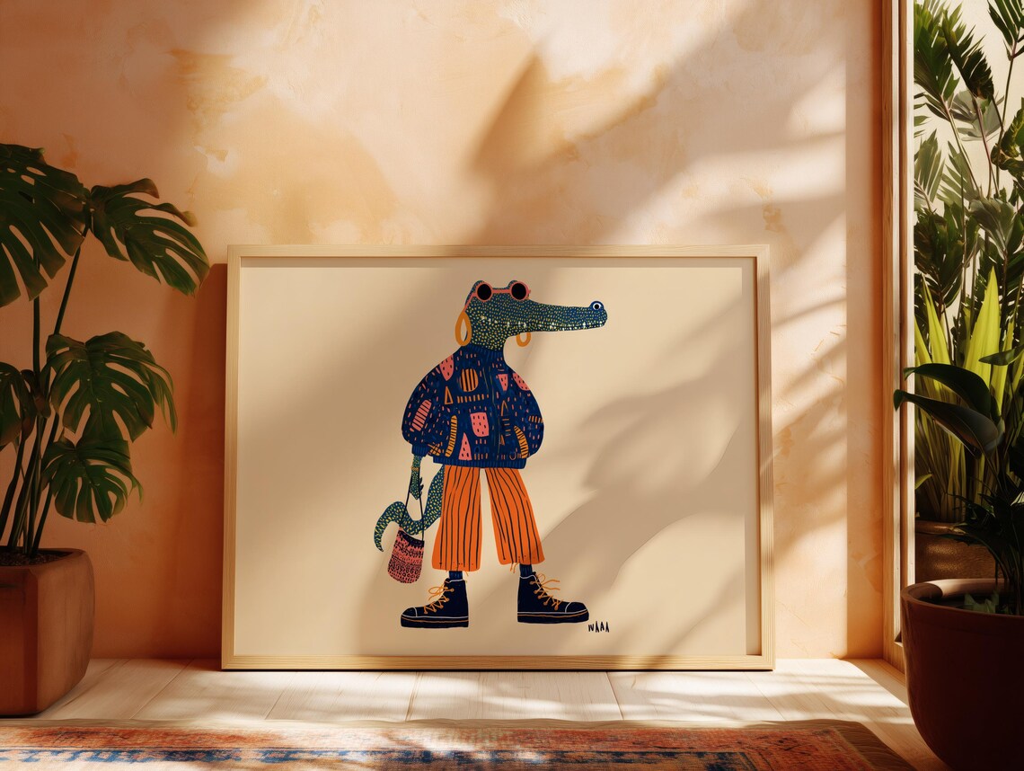 Fashion Crocodile Art Print Set, Quirky Illustration