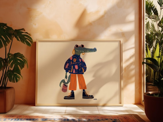 Fashion Crocodile Art Print Set, Quirky Illustration