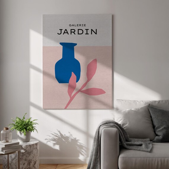 Galerie Jardin Blue Vase Pink Leaf Minimalist French Gallery Poster