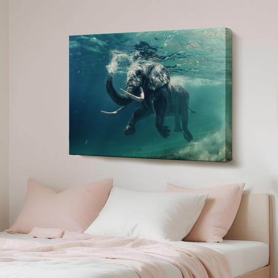 Swimming Elephant Decorative Canvas Painting Animal Wall Art Decor Housewarming Gifts Large