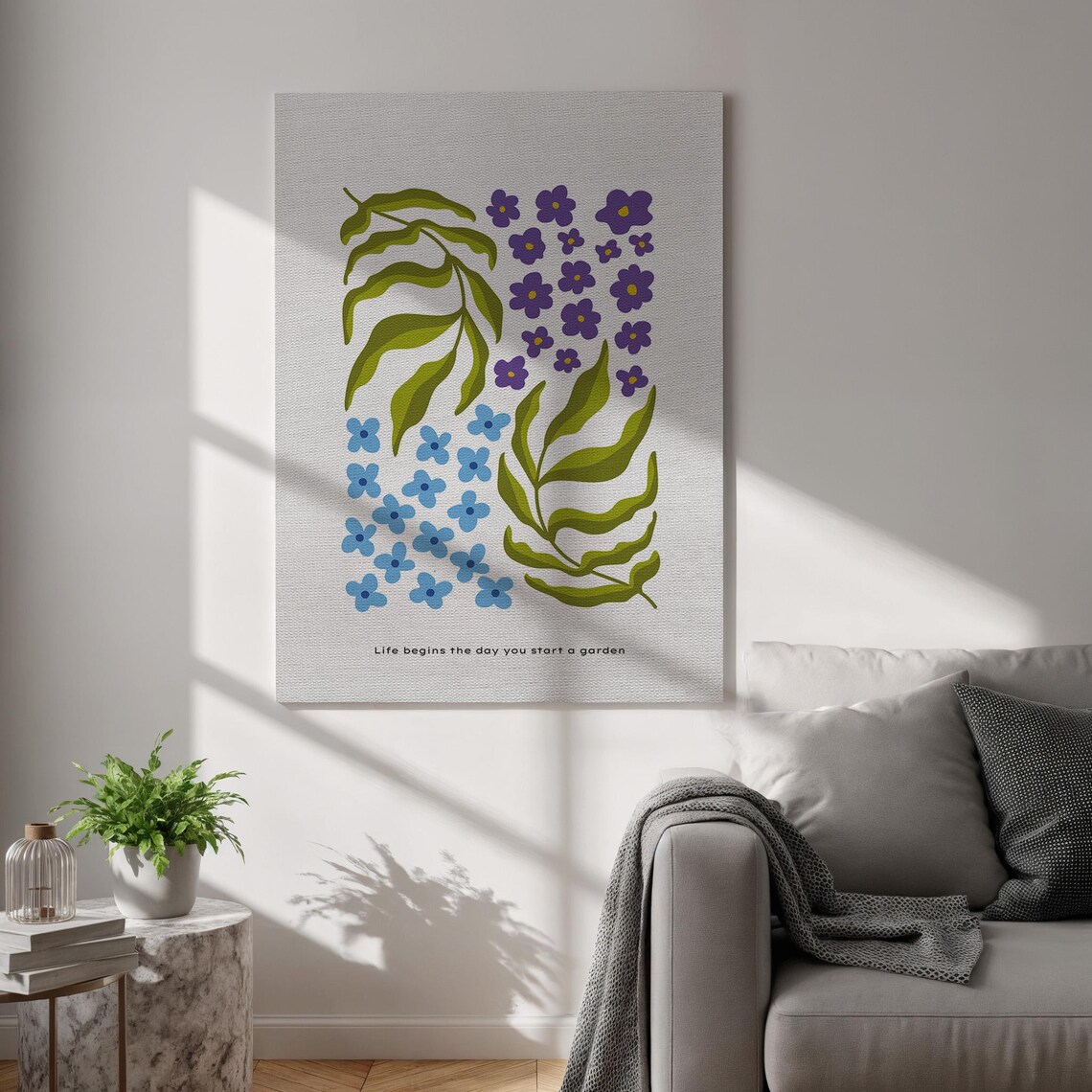 Life Begins the Day You Start a Garden Blue Floral Quote Poster
