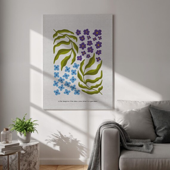 Life Begins the Day You Start a Garden Blue Floral Quote Poster