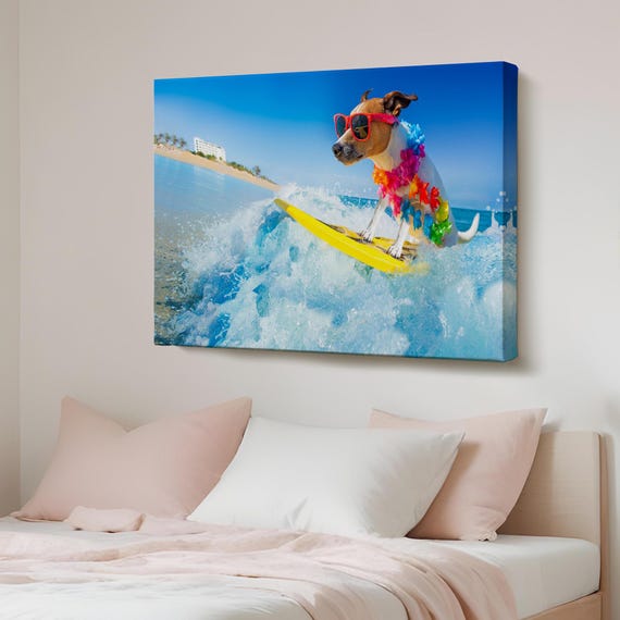 Dog Water Skiing Decorative Canvas Painting Housewarming Gifts Animal Wall Decor Framed Art Large