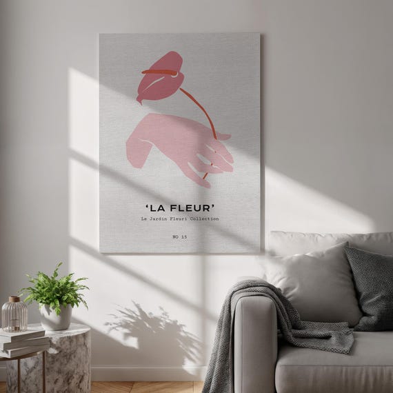 La Fleur Abstract Hand And Flower Canvas Wall Art Soft Minimalist Feminine Print Framed Poster For Bedroom Creative Space