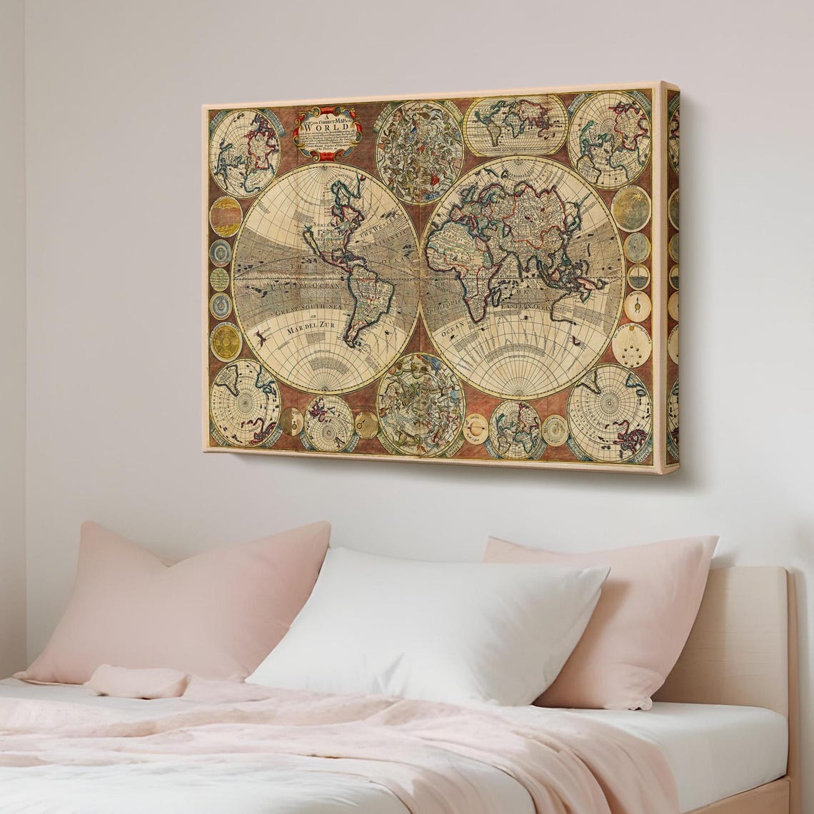 Antique Double Hemisphere World Map Vintage Cartography Poster