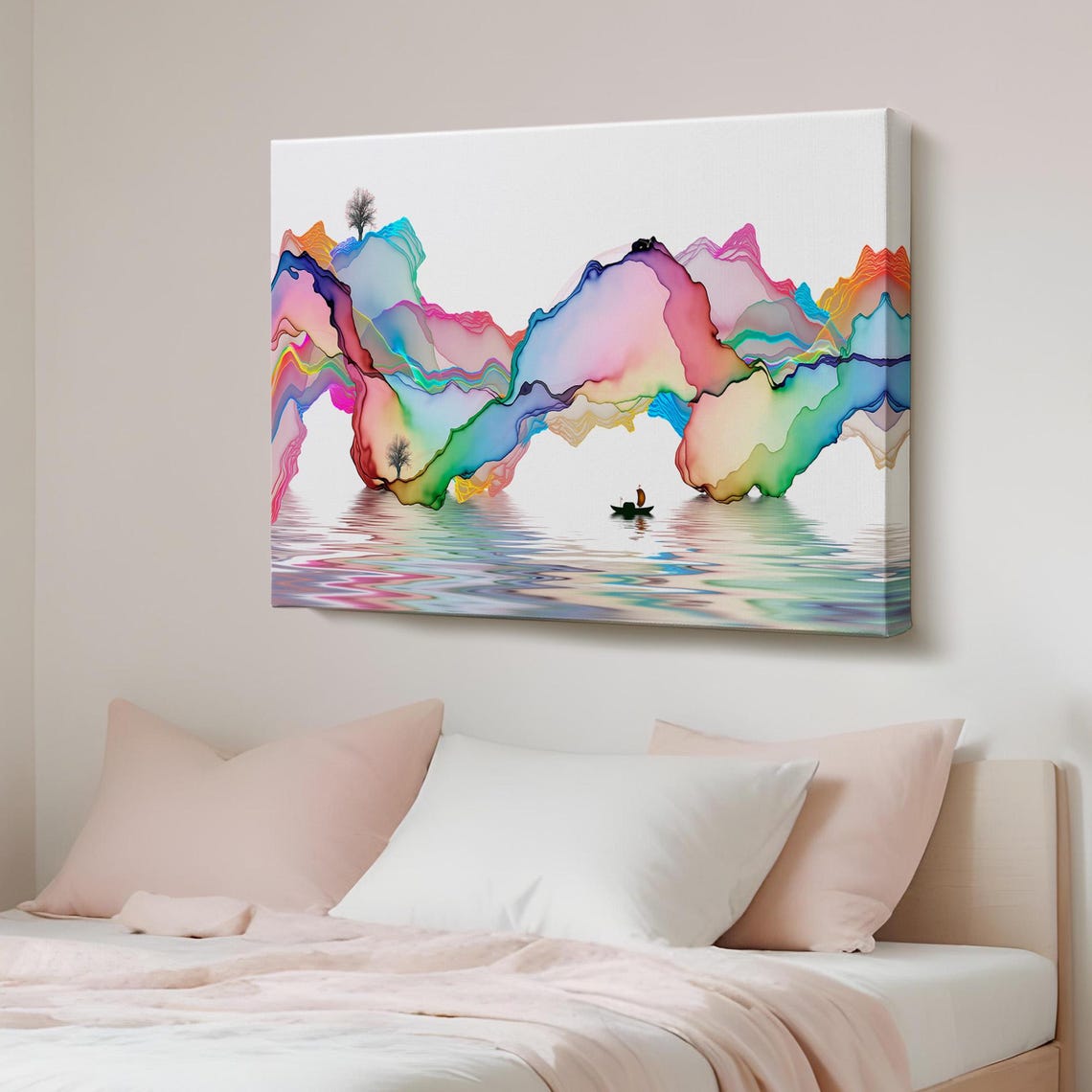 Colorful Alcohol Ink Mountain Lake Abstract Dreamy Rainbow Poster