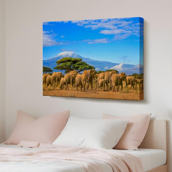 Herd Of Elephants Decorative Canvas Painting Animal Wall Art Large Housewarming Gifts Modern