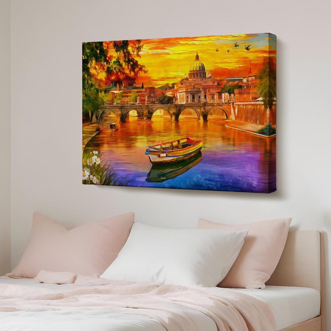 St Peters Basilica Tiber River Rome Sunset Oil Painting Poster