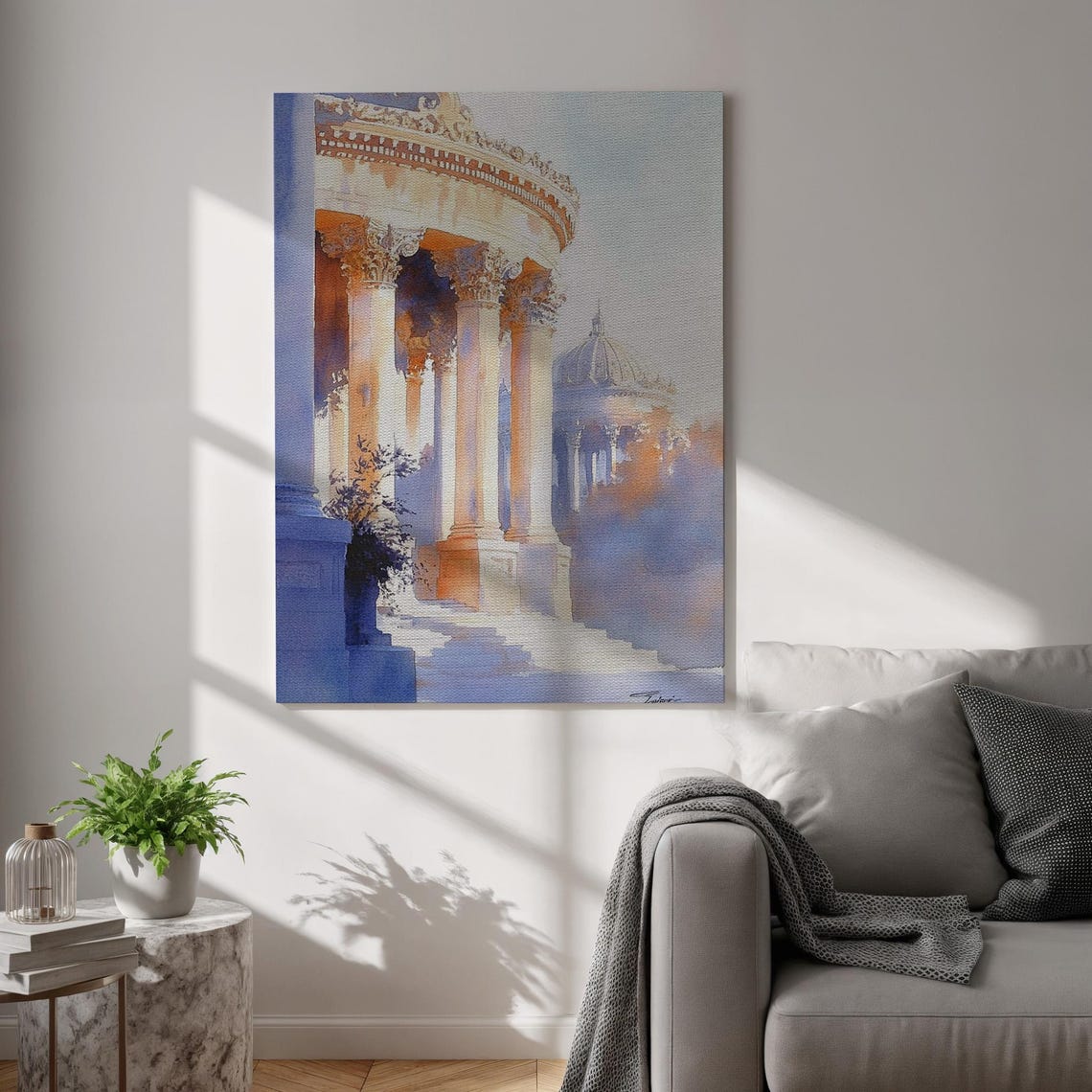 Classical Roman Temple Columns Romantic Watercolor Architecture Poster