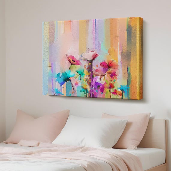 Brush Stroke Abstract Flowers Oil Painting Style Canvas Art Large Wall Framed
