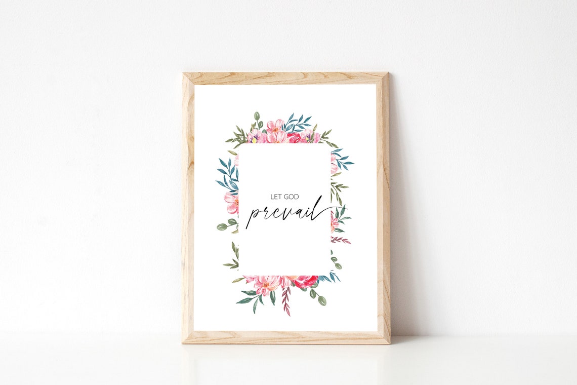 Let God Prevail Floral Wreath Christian Faith Quote Wall Poster