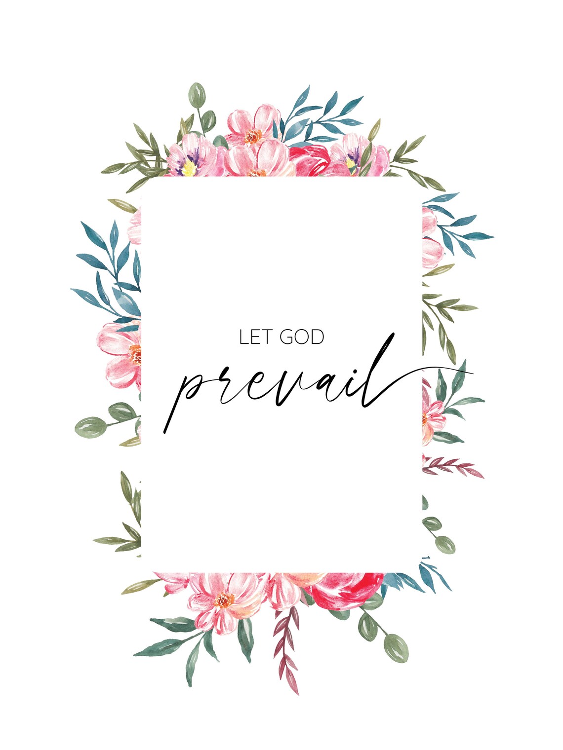 Let God Prevail Floral Wreath Christian Faith Quote Wall Poster - Image 2