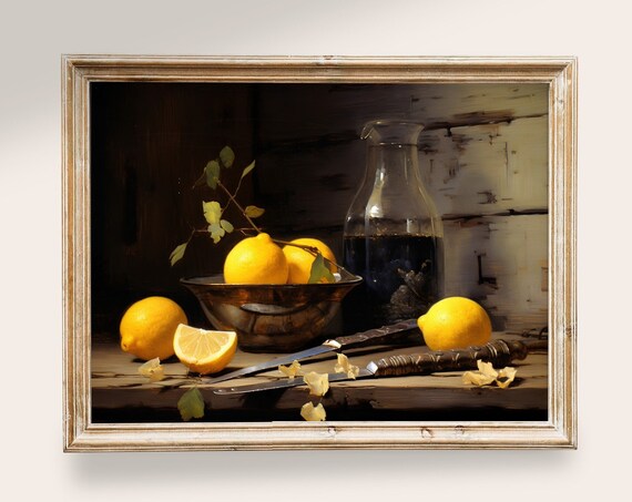 Lemons Still Life Vintage Farmhouse Kitchen Art