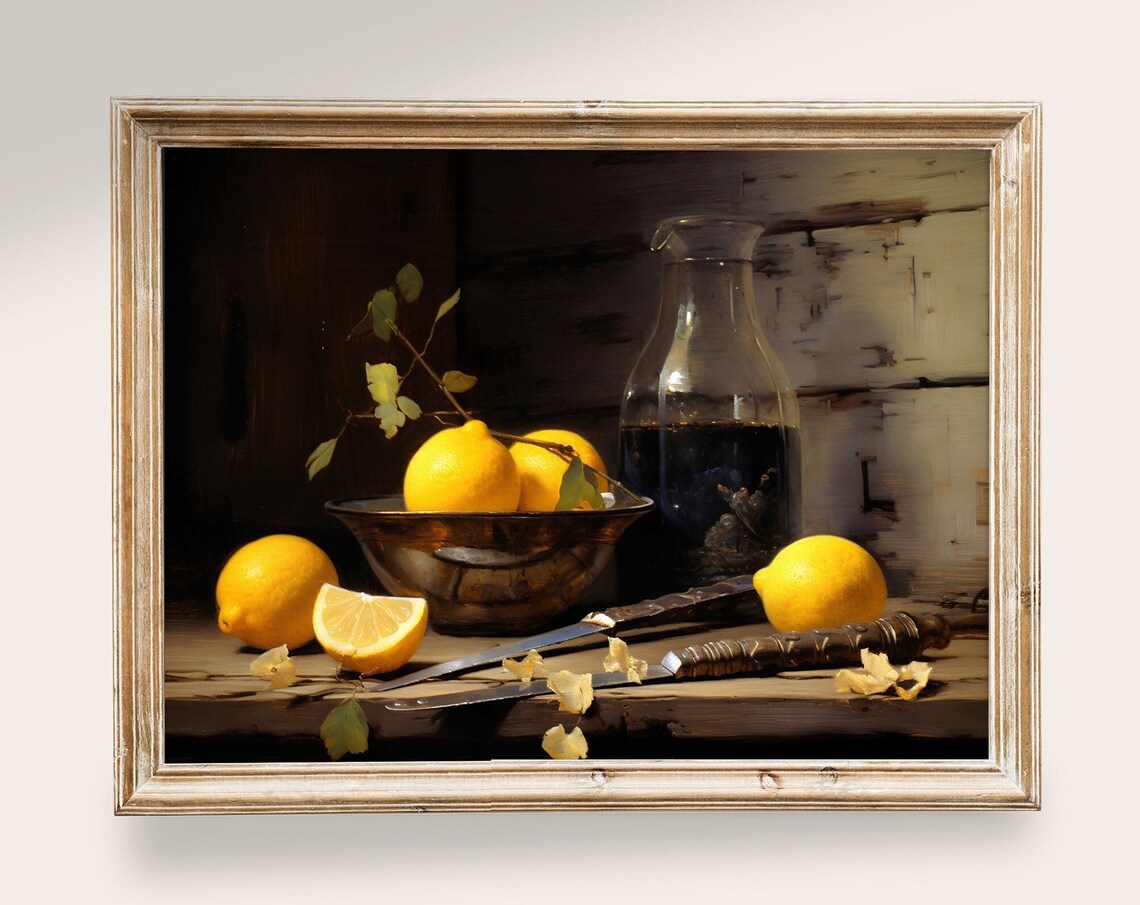 Lemons Still Life Vintage Farmhouse Kitchen Art