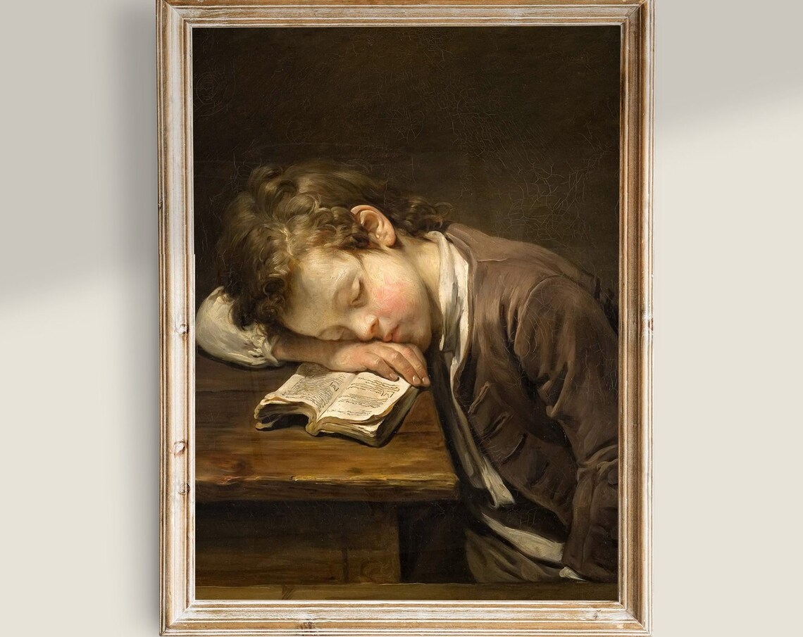 Lazy Boy Reading a Book Vintage Painting Art Print