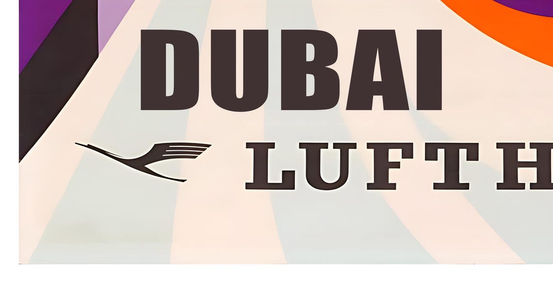 Dubai UAE Water Jar Woman Lufthansa Airline Vintage Travel Poster - Image 2