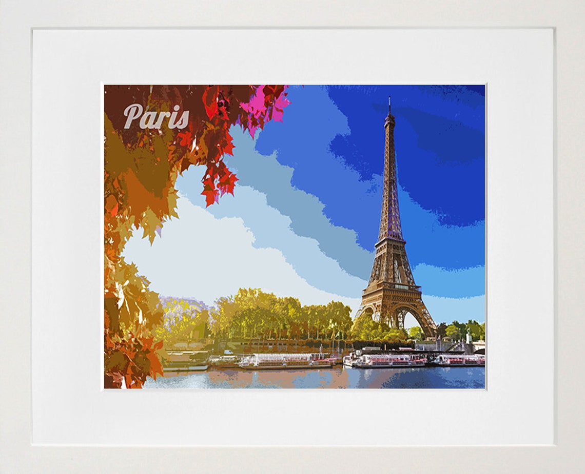 Paris France Eiffel Tower Autumn Leaves Seine River Boats Art Poster