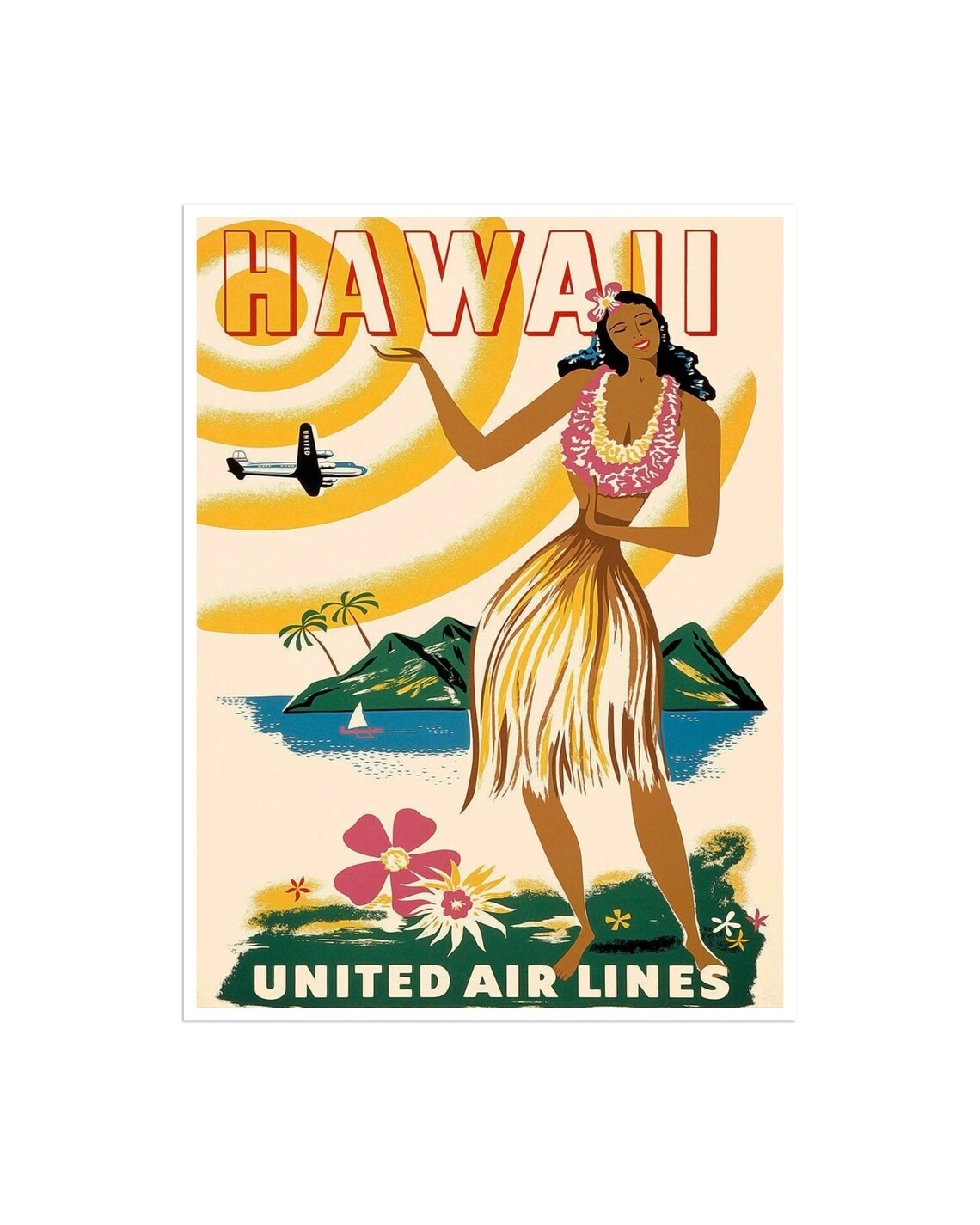 Hawaii Retro Travel Poster, Ocean and Beach