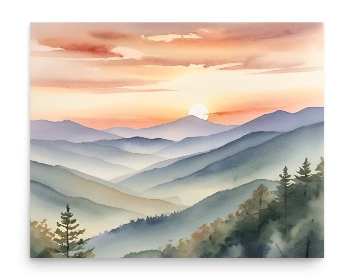 Great Smoky Mountains Sunrise Watercolor Art Print