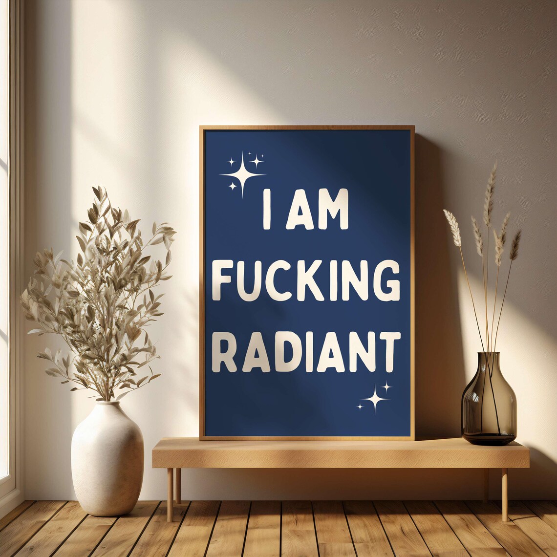 I Am Fucking Radiant Gold Sparkle White Positive Quote Poster - Image 4