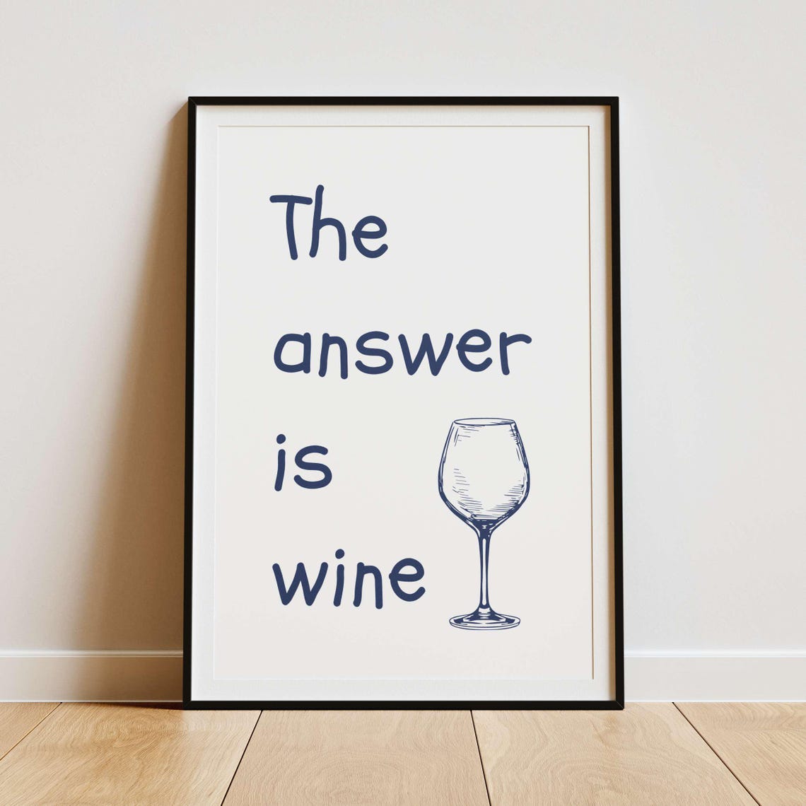 The Answer Is Wine Minimalist Wine Glass Sketch Bar Cart Poster - Image 4