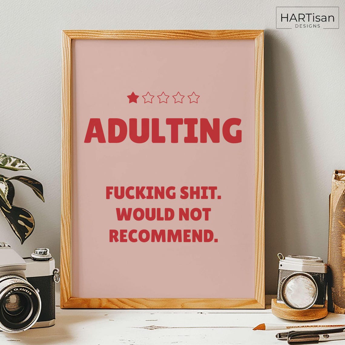 Adulting One Star Review Funny Sarcastic Cheeky Green Quote Poster - Image 3