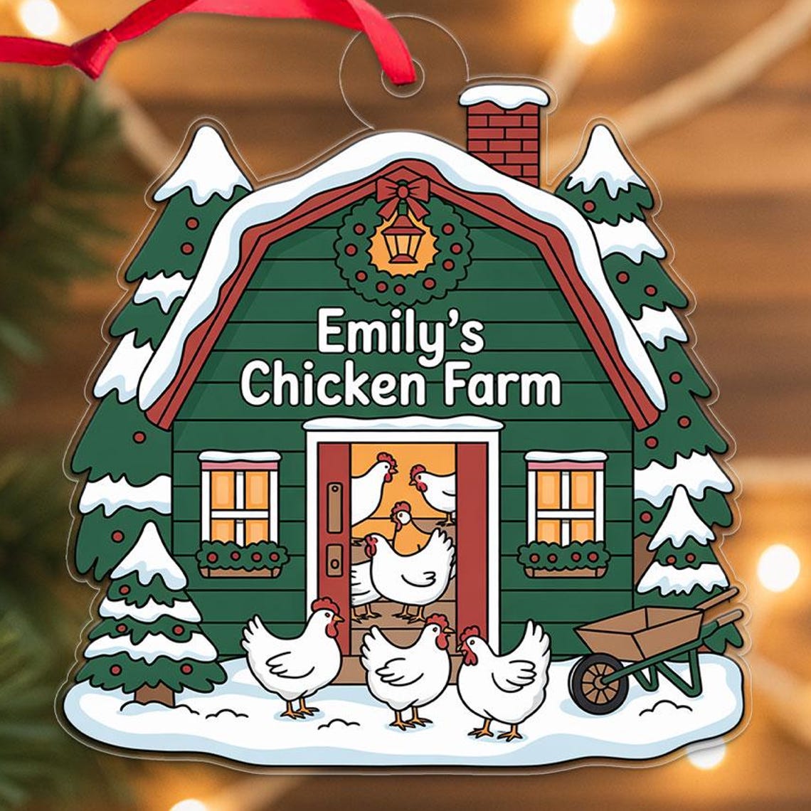 Personalized Chicken Farm Barn Christmas Ornament Custom Name Wall Art
