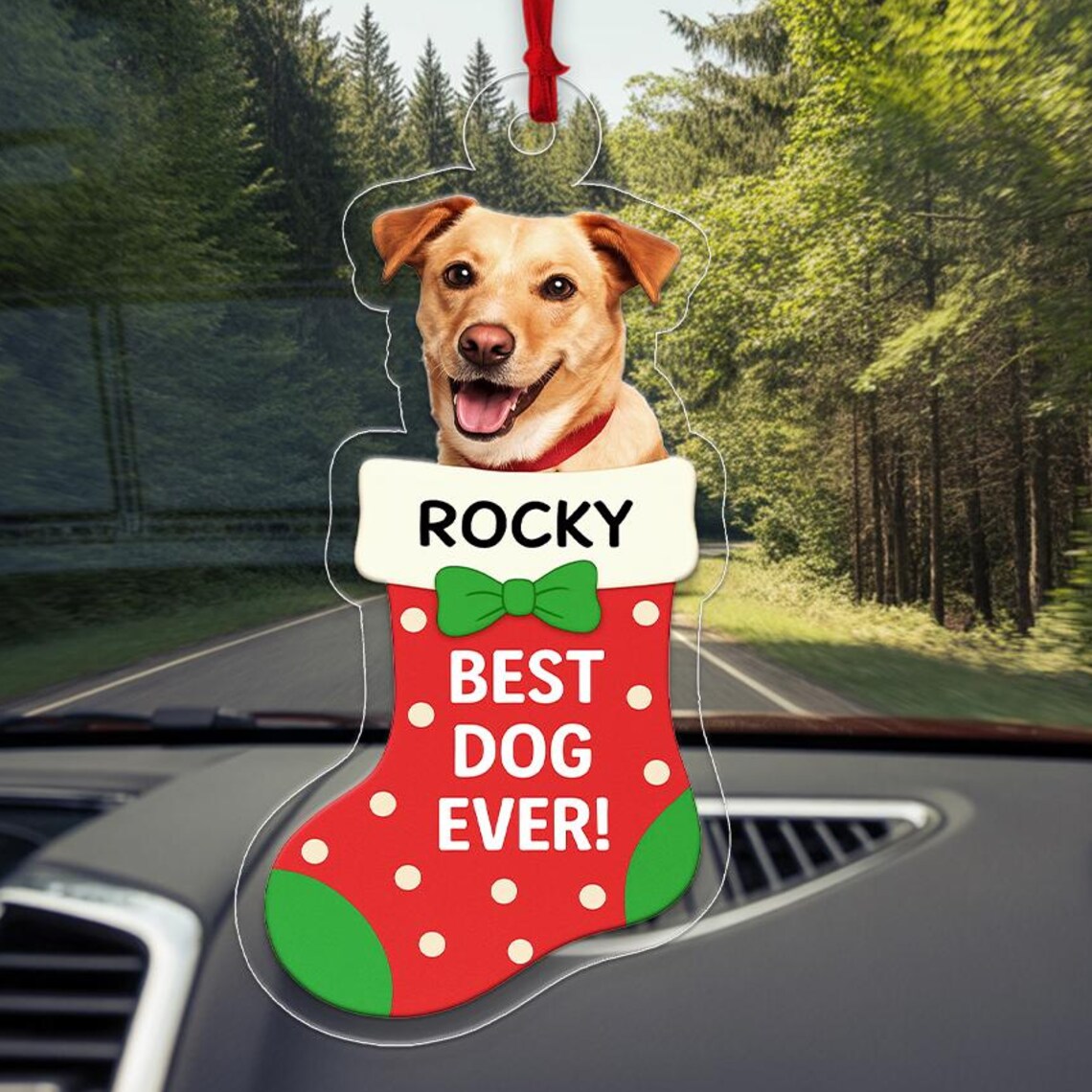 Custom Dog Photo Christmas Stocking Ornament Best Dog Ever Acrylic Wall Art