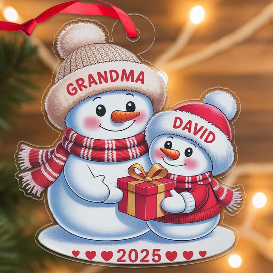 Personalized Grandma Snowman Christmas Ornament Custom Name 2025 Wall Art