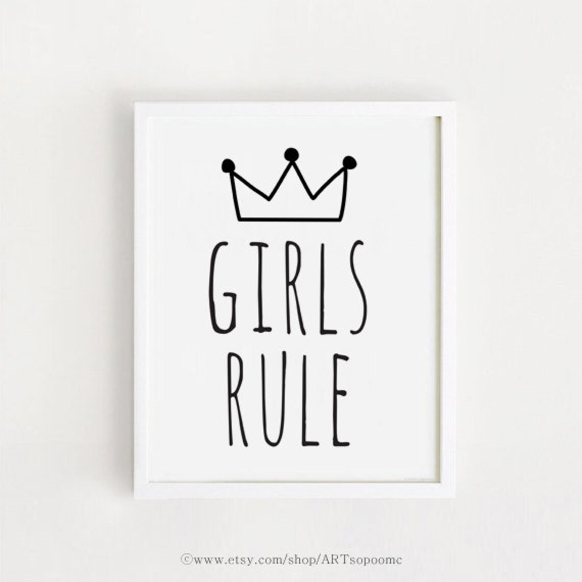 Girls Rule Crown Art Print, Black And White Nursery Decor