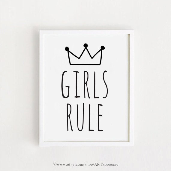 Girls Rule Crown Art Print, Black And White Nursery Decor