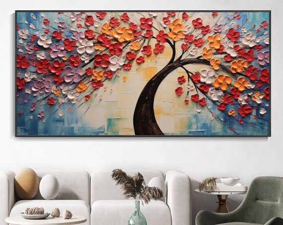 Wide Panoramic Blossoming Cherry Tree Red Floral Branch Poster