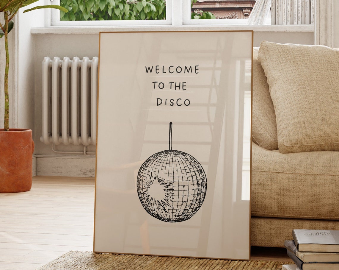 Welcome to the Disco Detailed Ink Disco Ball Retro Dance Wall Art - Image 4