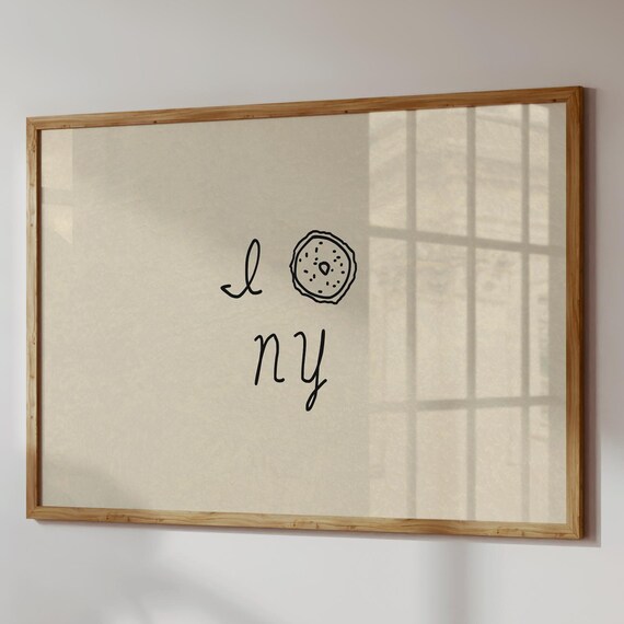 New York Bagel Art Print Nyc Apartment Decor Digital Download Horizontal