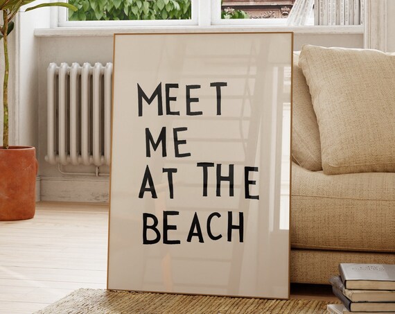 Meet Me at the Beach Black Hand-Lettered Coastal Quote Poster