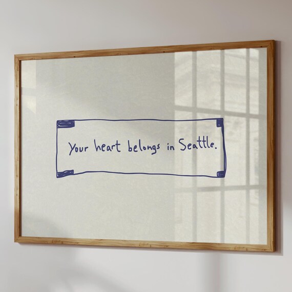 Seattle Print Trendy Handdrawn Wall Art Home City Poster Digital Download Horizontal