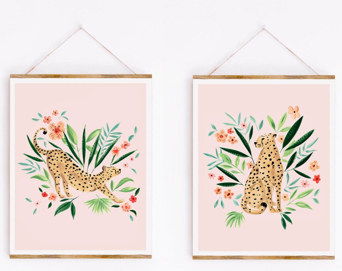 Sweet Cheetahs Watercolor Animal Art Prints - Image 3
