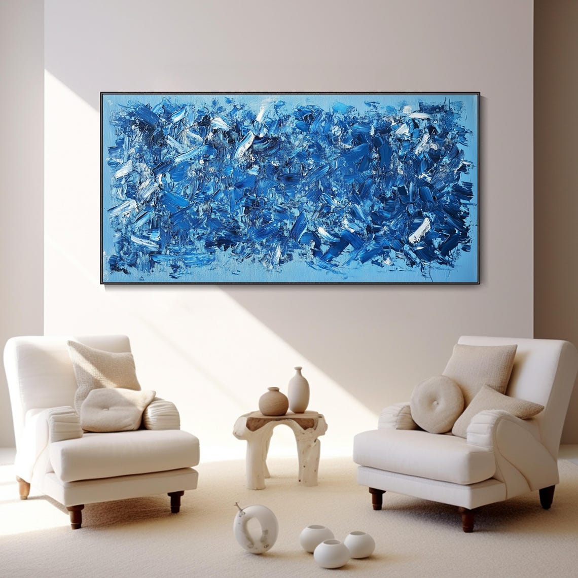 Cobalt Blue Abstract Palette Knife Texture Original Painting Poster - Image 3